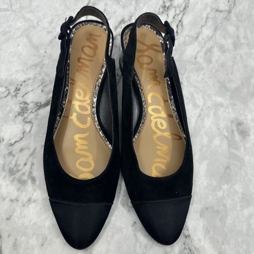 Sam Edelman Sadira Black Suede Slingback Block Heels Marbled Heel Women's Size 7